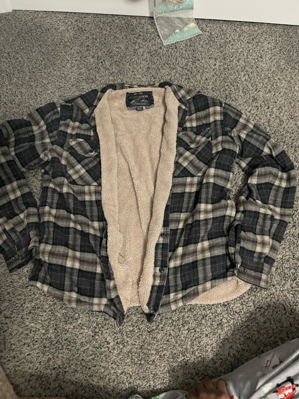 Plaid Sherpa-Lined Men's Jacket Coat - Black & Cream